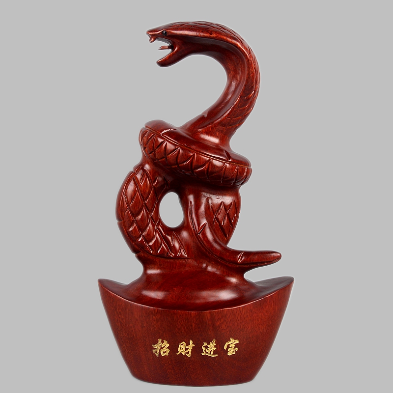 Dongyang wood carving mahogany crafts wooden solid wood snake twelve zodiac cobra lucky ingot snake animal ornaments