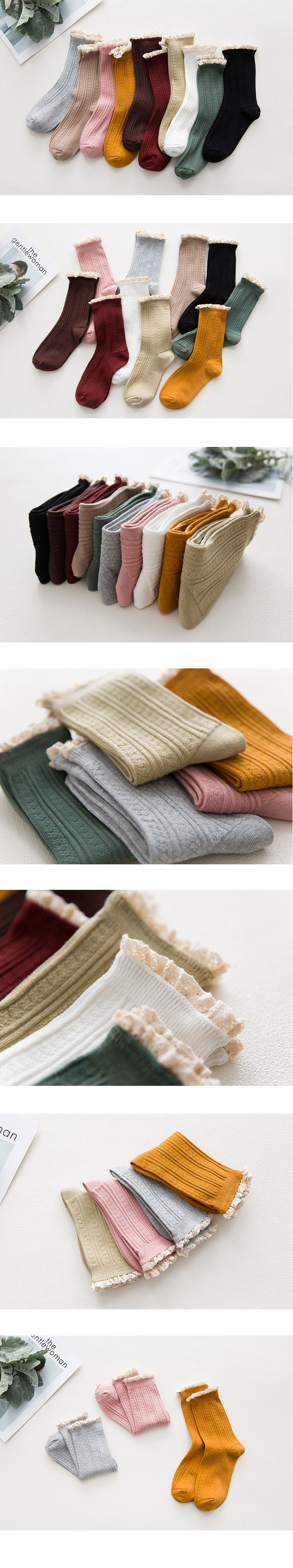 Đầm mới vớ nữ mùa thu và mùa đông cotton Hàn Quốc phiên bản Hàn Quốc của ống kẹo màu ren vớ cotton dài ống Nhật Bản tất lười
