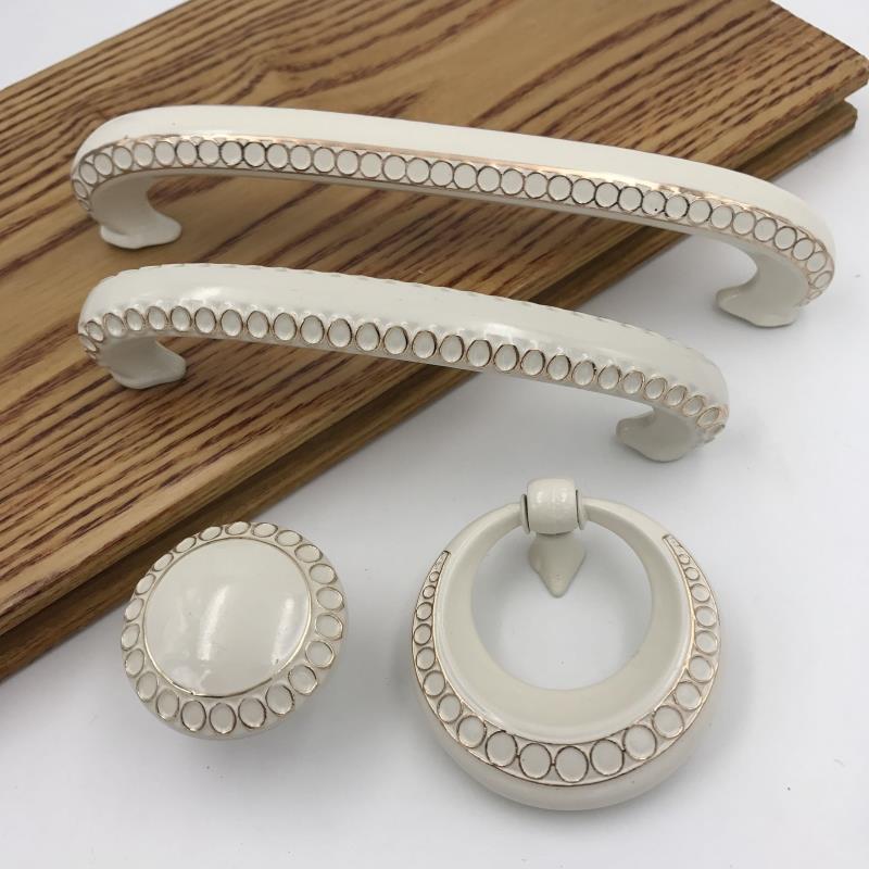Popular zinc alloy European cabinet door drawer ivory white handle overall cabinet wardrobe ring round head handle 6621 spot