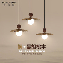 Headboard Pendant Light Brief Modern Walnuts Wood Restaurant Tea Room Lamps Full Copper Light Lavish Cafe Bar Bench Genguan Chandelier