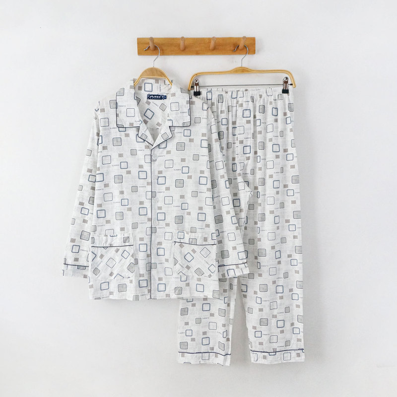 Pure Cotton Woven Loungewear Cotton Pajamas Men's Air Conditioning Clothing Summer Elderly Grandpa Pants Open-Crotch Cardigan Plaid