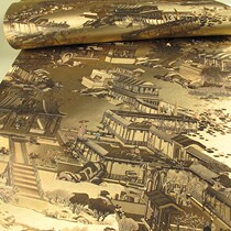 Chinese Ming and Qing Dynasties classical culture Qingming Shanghe Map gold foil wallpaper cursive silver foil wallpaper
