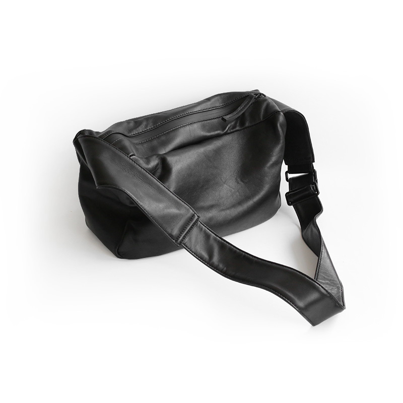 Corner Original Soft Sheepskin Wide Strap Crossbody Bag Lazy Style Unisex Versatile Black Personalized Men's Bag 2823 #