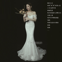 Min design original wedding dress (Tao Yao) French lace handmade nail beads silk two wear tail tour light wedding dress