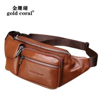 Genuine leather waist bag, men's multi-functional chest bag, fashionable and casual first-layer cowhide small waist cross bag, cycling sports cashier bag