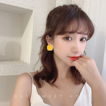 High-grade earrings French earrings female temperament yellow drop oil large square studs spiral earrings can be worn without ears