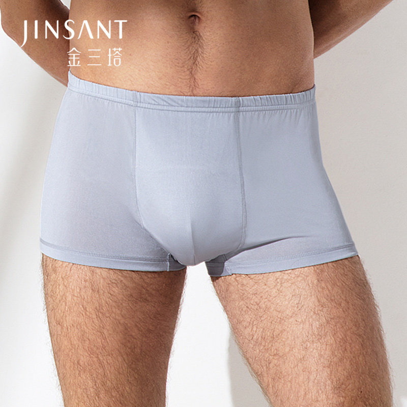 Gold Triple Tamale Real Silk Ramp Up Code Pro-Skin Breathable Pure Color Elasticity Middle Waist Small Four Corner Pants Mulberry Silk Underpants