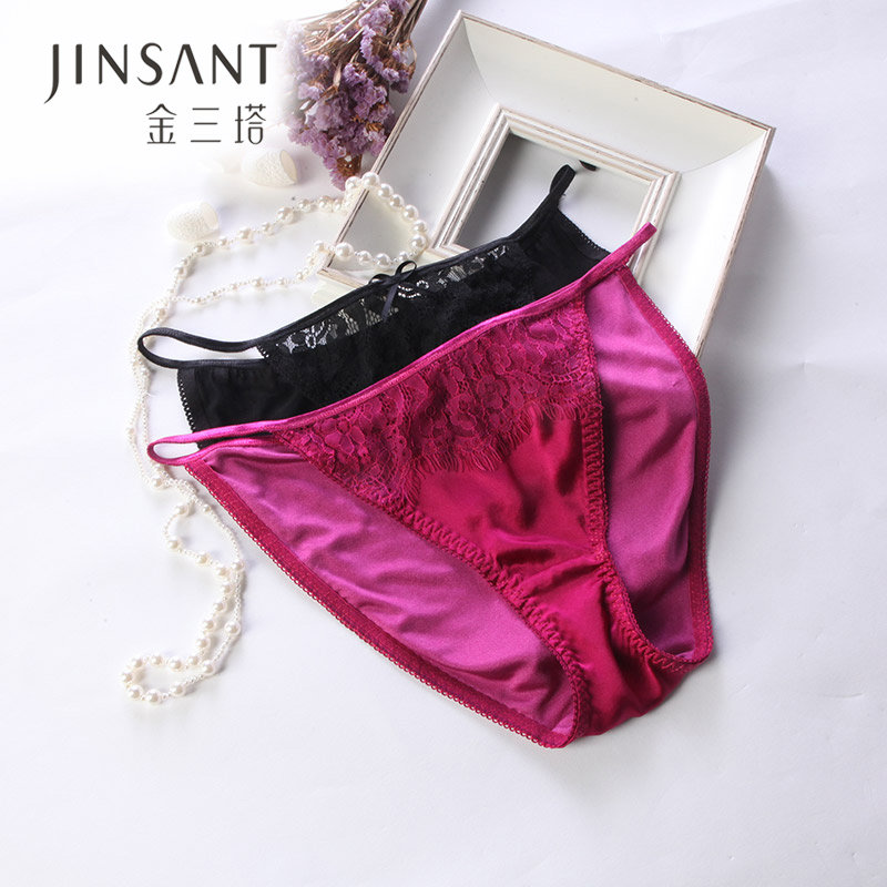 Gold Triple Tass Mulberry Silk Sexy Lace Lace Low Waist Comfortable And Breathable Triangle Underwear Bikini Pants Woman