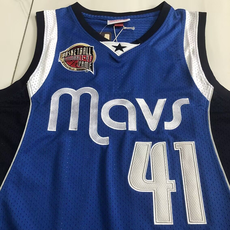 Fully Embroidered Mavericks No. 41 Dirk Nowitzki Hall of Fame Jersey Retro Blue Basketball Uniform Unisex Tank Top