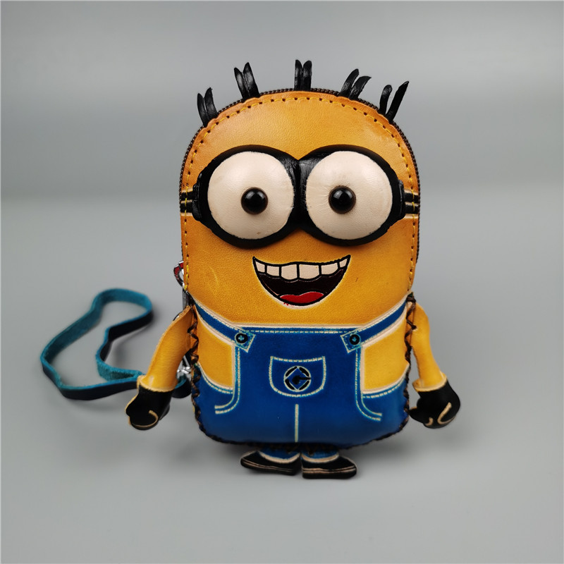 Genuine leather cute zero money bag mini male and female student cartoon creative cow leather handmade hanging neck yellow coin small money bag