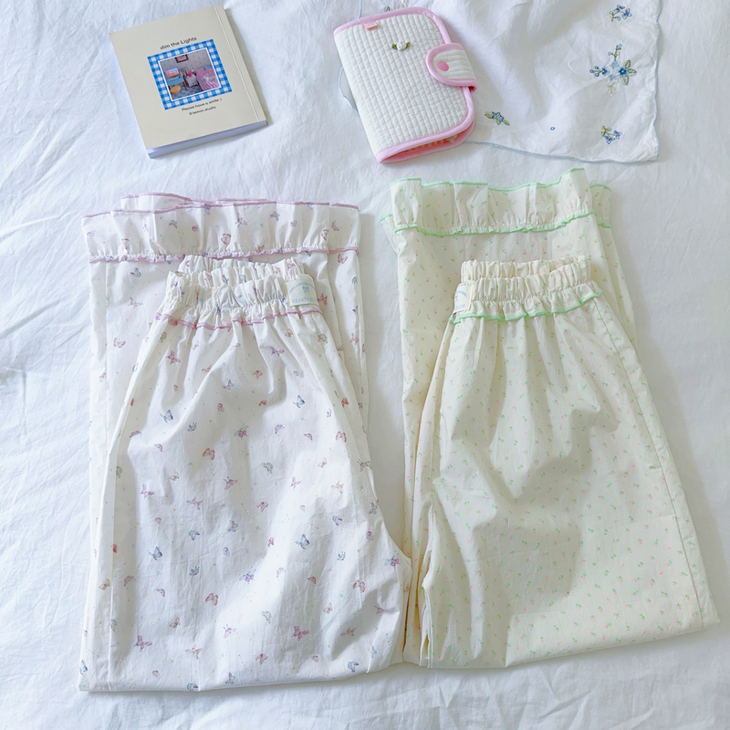 Korean Imported Fabric Floral Korean-Style Girl's Pajama Pants, Home Pants That Can Be Worn Outside, Versatile Home Pants with a Fresh Floral Design Korean Imported Fabric Floral Korean-Style Girl's Pajama Pants, Home Pants That Can Be Worn Outside, Versatile Home Pants with a Fresh Floral Design