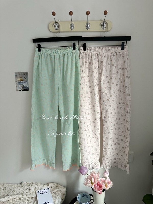 Korean Imported Fabric, Self-Made Ins-Style Fluorescent Floral Korean-Style Pajama Pants, Home Pants That Can Be Worn Outside, Versatile Home Pants