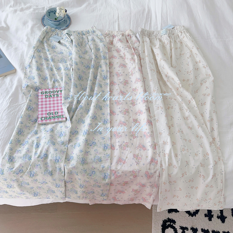 Korean Imported Fabric, Ins-Style Homemade Floral Korean-Style 60-Count Cotton Pajama Pants, Home Pants
