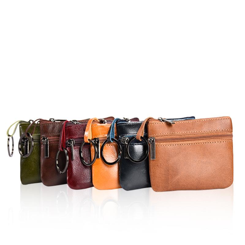 Official Genuine Mini Coin Purse, Genuine Leather Short Card Holder, First-Layer Cowhide Zipper Storage Bag, Keychain Coin Bag