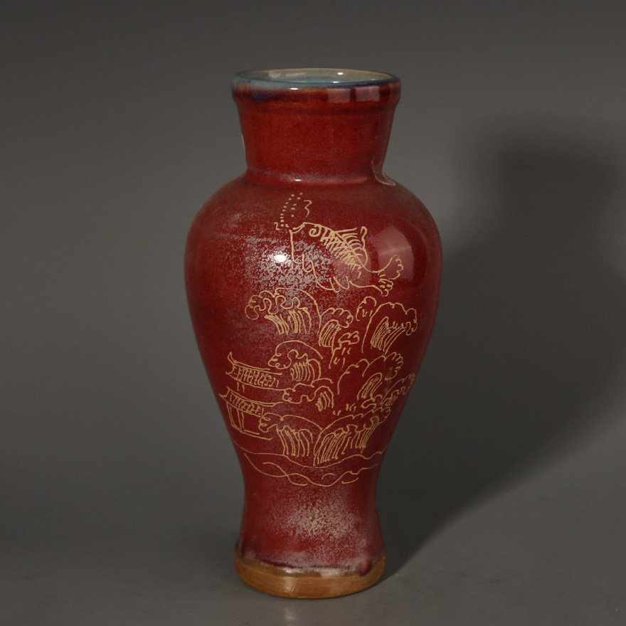 鈞窯 窯変紅釉紫白斑花瓶 高さ40cm 唐物 骨董 入手困難 古玩WWTT342