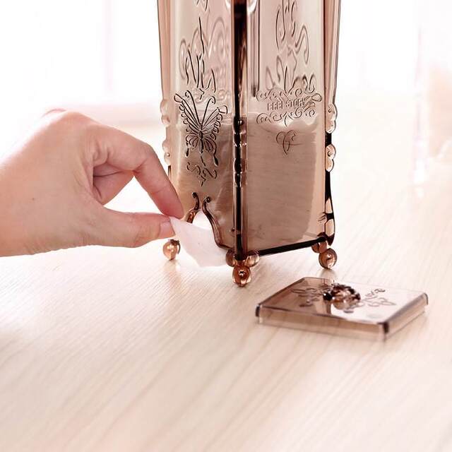 European retro makeup cotton storage box extraction vertical cotton box transparent plastic makeup remover cotton dust-proof cotton swab storage box