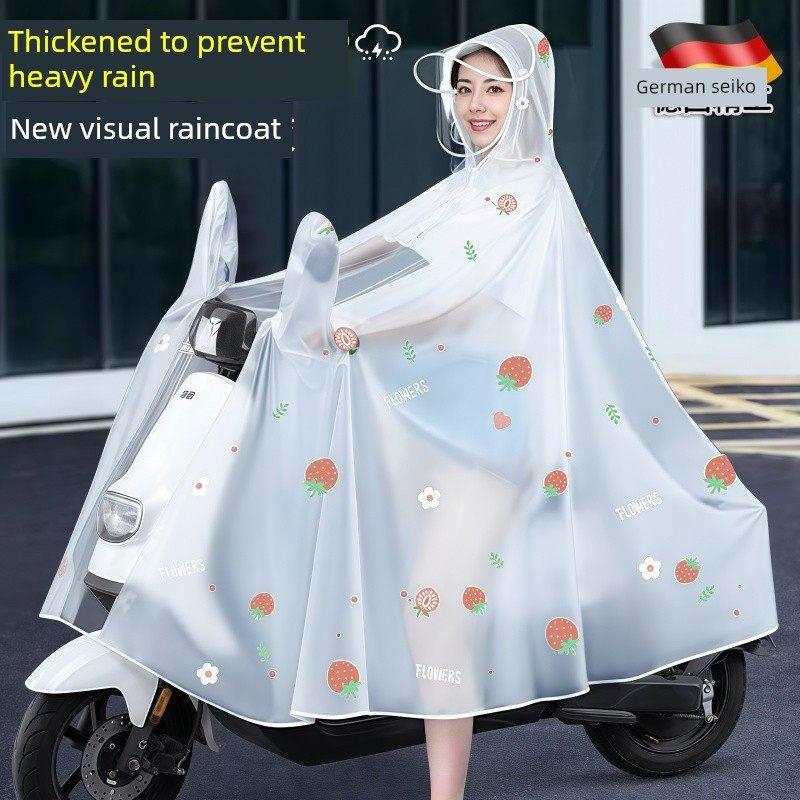 German Bicycle-Specific Raincoat, Electric Bike Women's Rain Poncho, Full-Body Waterproof, Thickened Transparent for Electric Scooters