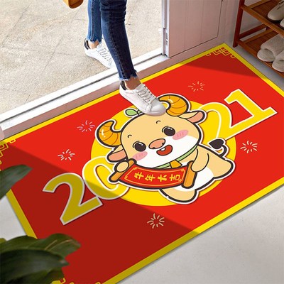 新年门口地垫牛年中式喜庆进门红色地毯防滑家用门厅厨房脚垫