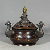 Antique bronzeware home decoration new Chinese style ornaments collection copper handicrafts intangible cultural heritage gifts golden phoenix ear smoker