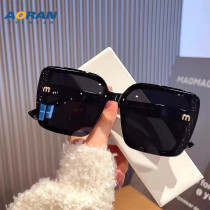 Large frame black round face large face anti-UV sunglasses womens trendy temperament high-end square glitter sunglasses