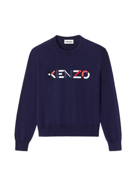 KENZO SS21 刺绣Logo圆领针织卫衣 女款 蓝色
