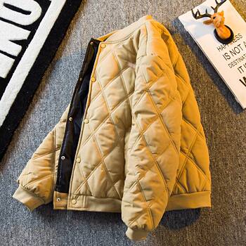 Kuraishi kazuki trendy brand diamond-shaped cotton jacket for men in autumn and winter plus velvet retro japanese style casual baseball collar warm jacket