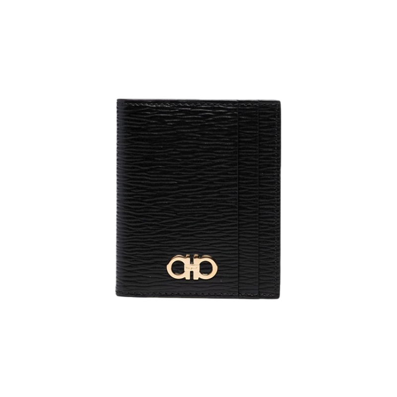 Ferragamo Calfskin Folding Wallet Men's Black