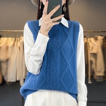 Japanese style small fresh round neck pure wool sweater womens 2023 autumn outer wear sleeveless waistcoat vest knitted vest trendy