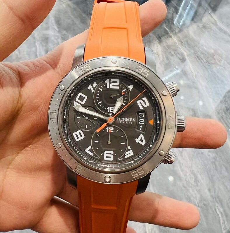 Official Price 67,000 [9.8 New] Hermès Clipper Chronograph Automatic Mechanical Men's Watch Genuine 44mm