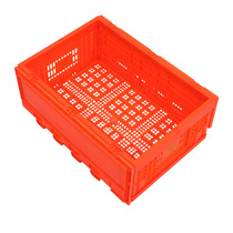 60424020 Orange red folding basket with lid foldable - plastic basket with plastic thick material large folding basket PP plastic