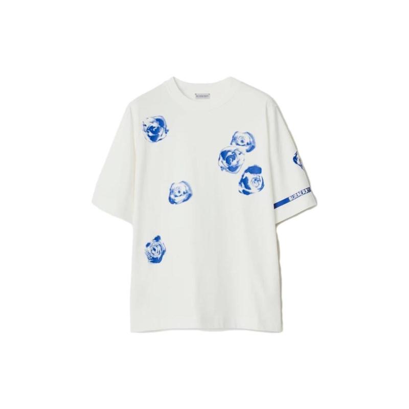 Burberry博柏利 Rose Cotton T-shirt 玫瑰印花圆领套头宽松短袖T