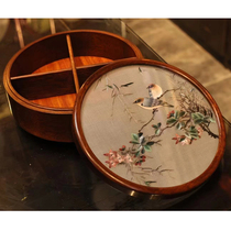 Purely hand-embroidered double-sided embroidered pear wood fruit plate Flowers and Birds Suzhou embroidery new Chinese style ornaments for living room gifts