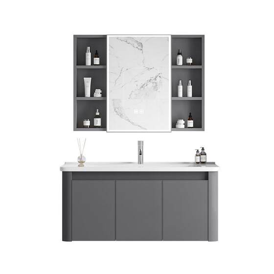 Luxury Arc-Shaped Honeycomb Aluminum Bathroom Cabinet with Integrated Ceramic Basin, Washbasin, and Vanity Unit