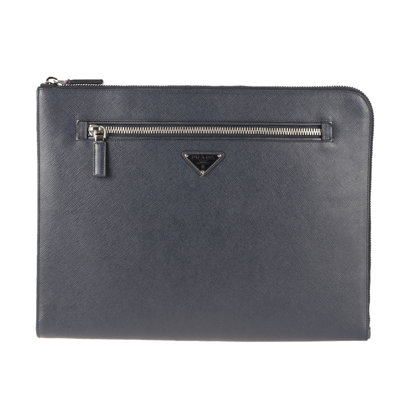 [9.5 New] Prada Prada Navy Blue Leather Clutch Bag, Business Tablet Id Large Capacity Clutch Bag