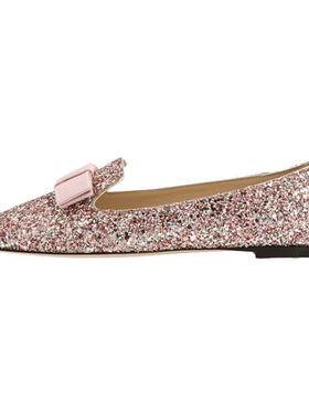 Jimmy Choo 周仰杰 Gala 粗粒闪粉尖头平底鞋 女款 粉红色