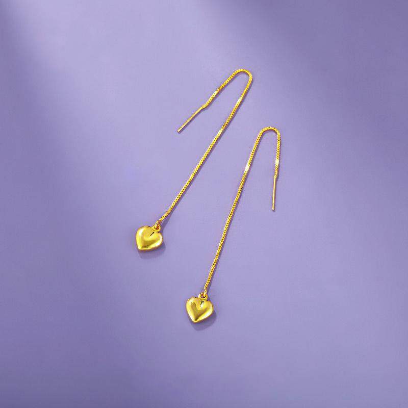 Zhou Dafu Huanmei 18K gold ear needle girl never dropped color 999 ornaments anti-allergy 24k gold ear necklace jewelry