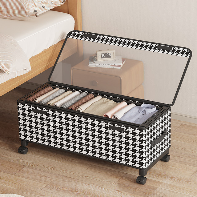 Under-bed storage box with wheels transparent dustproof household finishing storage clothes storage box large capacity foreign trade wholesale
