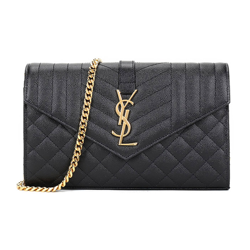Saint Laurent Quilted Leather Wallet Crossbody Shoulder Bag Regular Women's Model Black