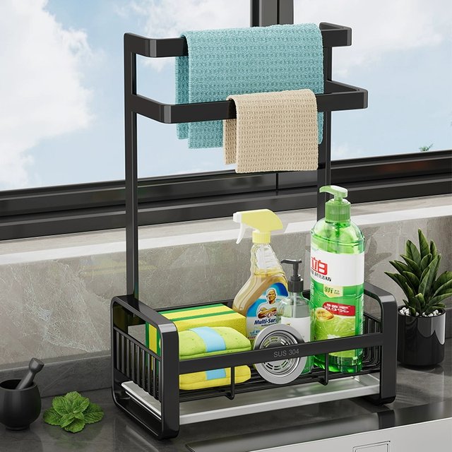 Kitchen rag rack storage rack without punching wall hanging rack dishwashing countertop household pool sponge drain rack