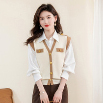 V-neck cardigan for women 2023 spring new sleeveless knitted vest sweater bottoming wide shoulder vest for women