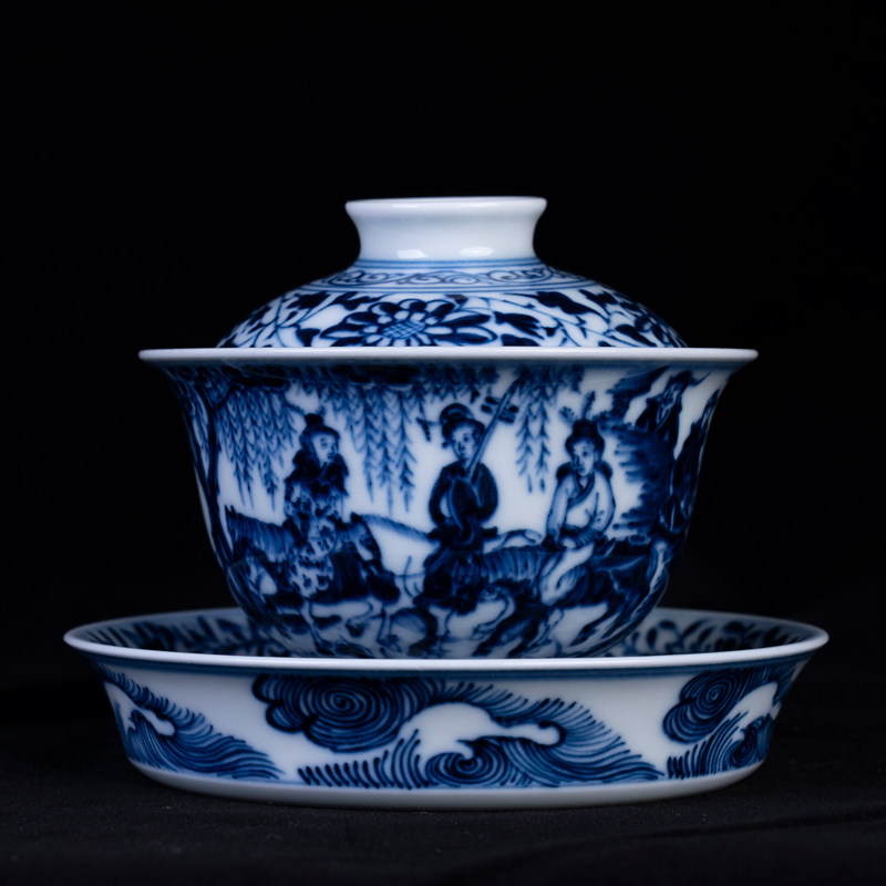 The cover bowl of the figure of the Chaiyao kiln in Zhuling