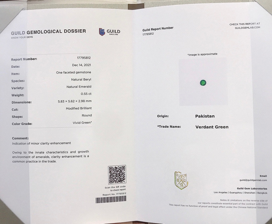 guild证书0.55ct巴基斯坦沃顿绿祖母绿戒指18k金镶嵌钻石93887