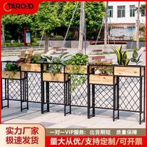 Simple square viewing flower stand outdoor cafe solid wood fence flower pot commercial street floor-standing combination storage rack