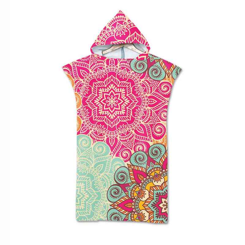 2-Day Delivery Seam-Edged Bath Towel, Fashionable 3D Digital Printed Beach Towel, Adult Hooded Bath Towel, Microfiber, Mandala