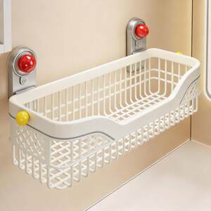 Suction Cup Wall-Mounted Storage Basket, No-Drill Bathroom Shelf, Bathroom Sink Skincare and Cosmetics Organizer