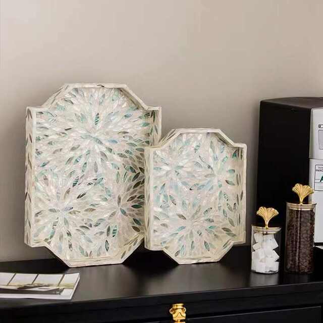 Full-colored white snow lotus tray polygonal tea tray fruit storage tray jewelry tray