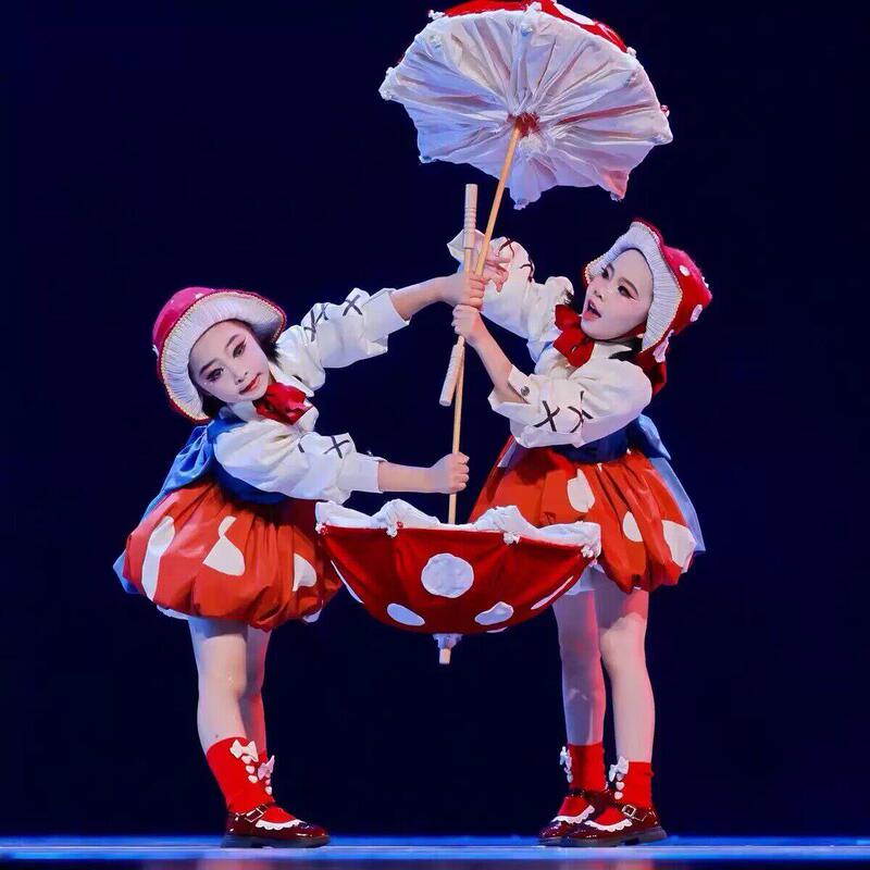 Mushroom Dance Costume Mushroom Cosplay Outfit Mushroom Umbrella Dance Props Mushroom Red Hat Lolita Performance Costume