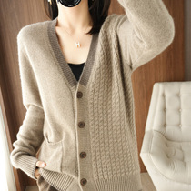 2022 Spring and Autumn New Cashmere V-neck Cardigan Womens Loose Niche Design Twist Belt Pocket Knitted Jacket Trendy Top