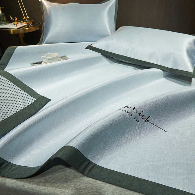 Summer ice silk mat bed cover style washable three-piece set household rattan high-end soft mat student dormitory bed sheets