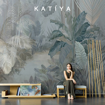 American plant pastoral wallpaper retro TV background wall wallpaper banana tree wall covering hotel European bedside mural